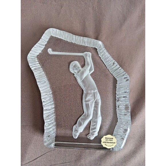 Vintage Bleikristall Germany 24% Crystal Golfer Figurine Paperweight Art Glass - Picture 1 of 5